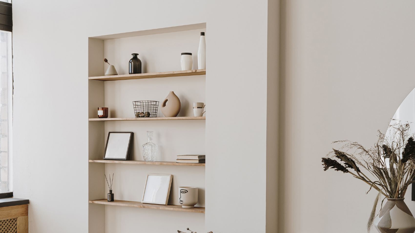 A calm, light-filled home interior styled for an estate agent's social media content